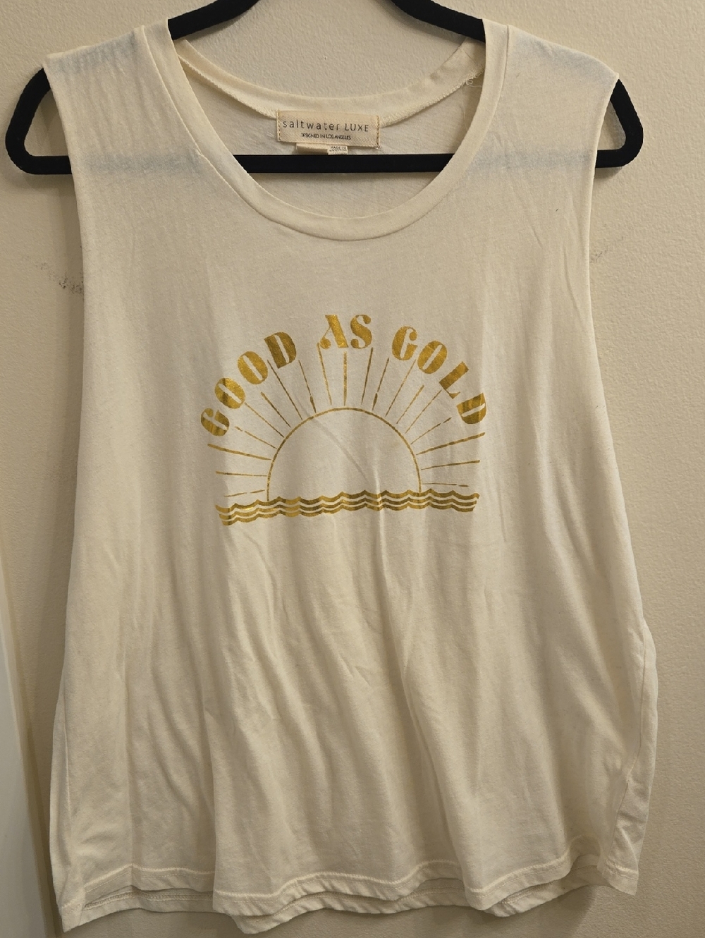 saltwater LUXE Cream Tank with Gold 'Good As Gold' Sun Graphic